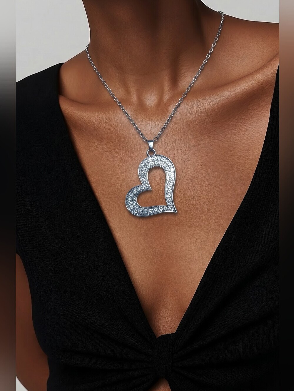 NWT Nadine West Crystal-Embellished Silver Heart Necklace - 28"